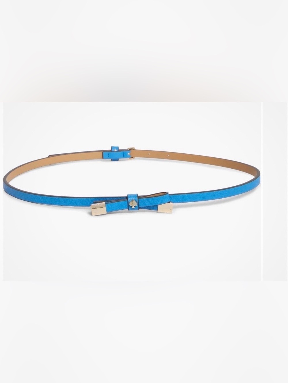 kate spade Electric Blue Slim Leather Bow Belt with Silver Hardware